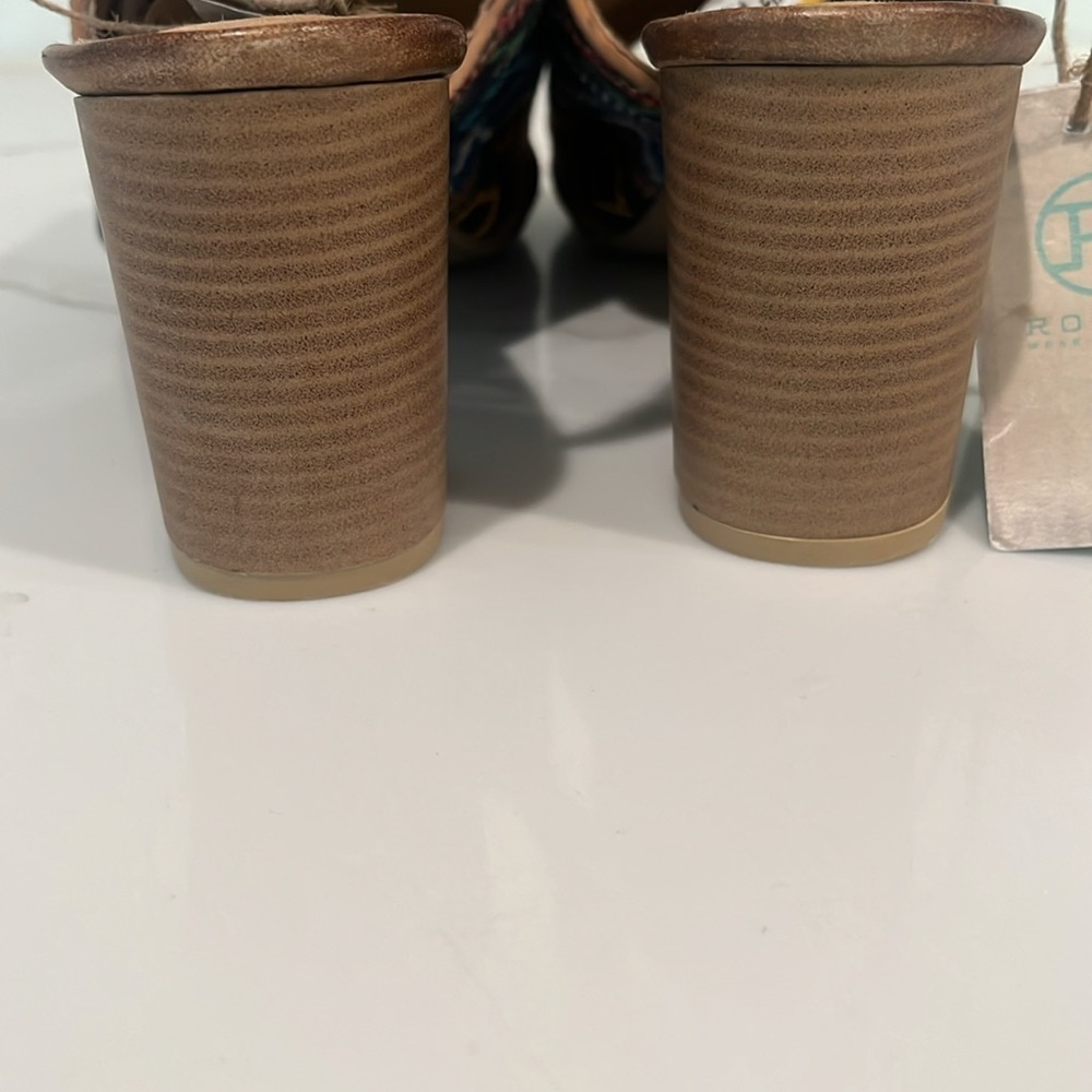 ROPER MIKA SOUTHWEST TAPESTRY SLINGBACK PEEP TOE BLOCK HEEL SANDALS - Picture 5 of 13